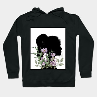 A girl silueth with watercolor flowers and leaves Hoodie